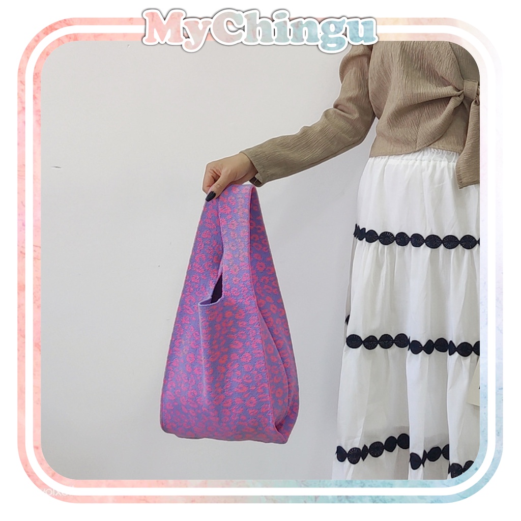 ❀ Chingu ❀ TW006 Tas Bene Korean Knitted Checkered Tote Bag Tas Rajut Motif Bulat Bulat Kecil Totebag Buffollow Vacay Viral Bangkok Import