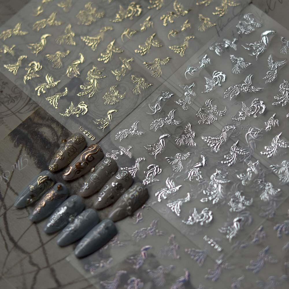 Mxbeauty Stiker Kuku Bentuk Garis Asimetris Warna Emas / Silver Untuk Nail Art