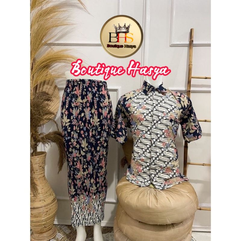Rok Plisket Couple Lengan Pendek Rok Plisket Batik Terlaris Rok Kebaya Couple dengan Baju Batik Rok 