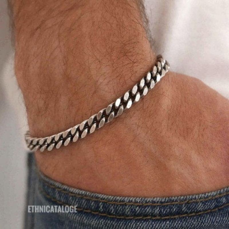 Gelang Rantai Pria Titanium Stainless Steel Pipih Rapat / Men Chains Bracelet