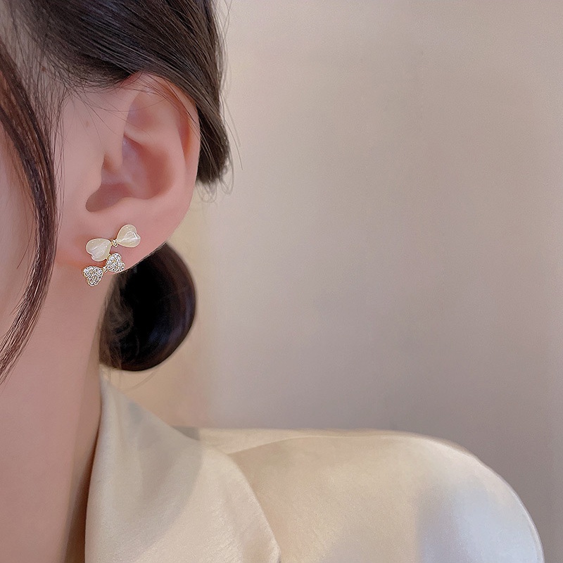 Anting Tusuk Asimetris Model Pita Bahan Sterling silver 925 Hias Opal Mewah Untuk Wanita