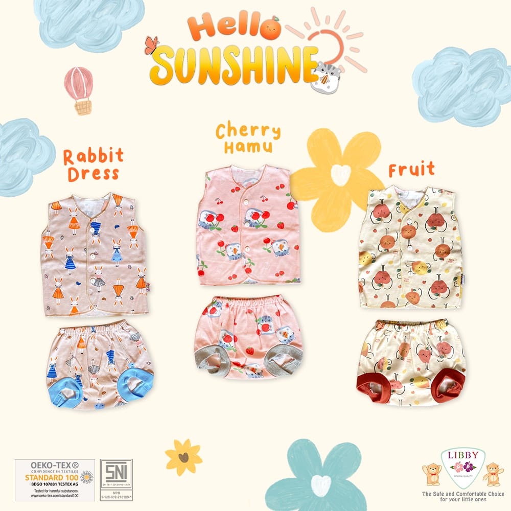 Libby Setelan Kutung (Kancing depan)  Celana Pop - Hello Sunshine Series (isi 3 Pcs) LB-STKTP