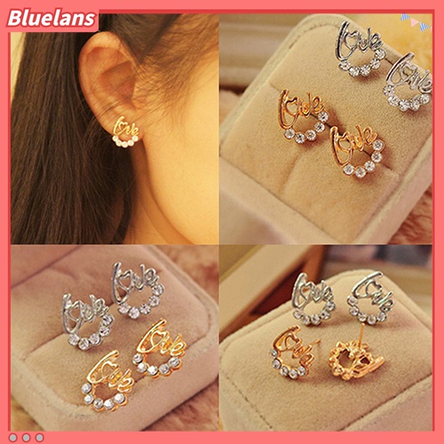Anting Stud Desain Tulisan Love Aksen Berlian Imitasi Untuk Wanita