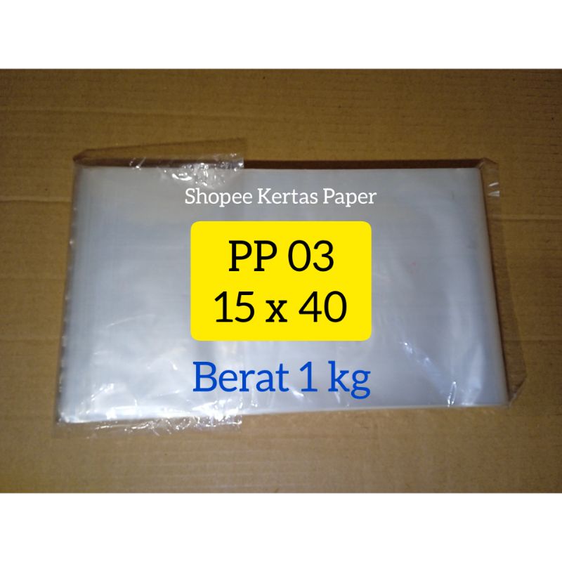 pp 03 ukuran 15x40 stok terbatas Termurah plastik snack makanan ringan kerupuk panjang 40cm bening h
