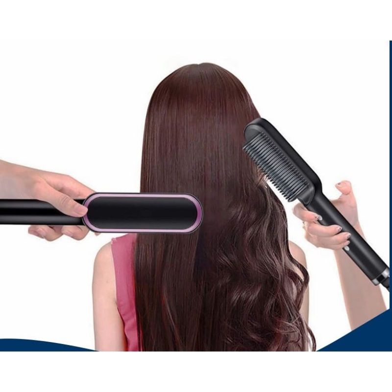 {DS} Sisir Catokan Pelurus Rambut 2 in 1 rambut lurus dan keriting straightening