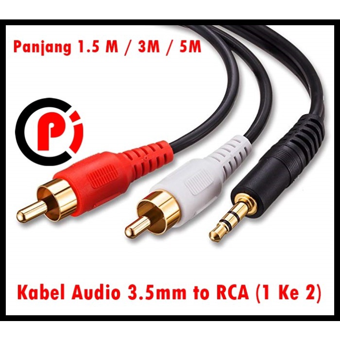 Kabel Audio Aux 3.5mm Stereo To 2 RCA Male Gold Plate Kabel 1 Ke 2