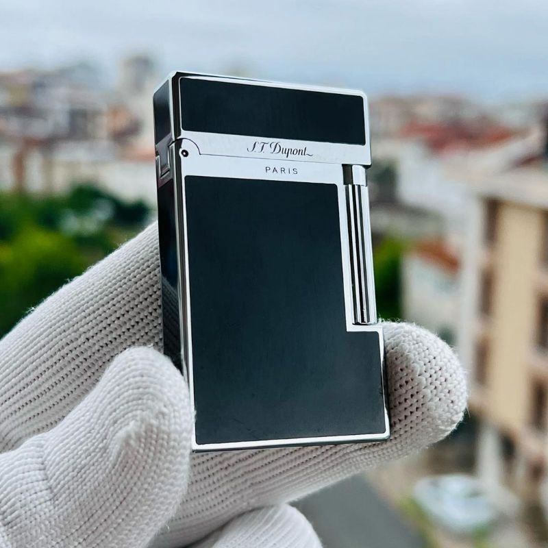 Korek Api St Dupont Silver-Black Lighter Premium Quality