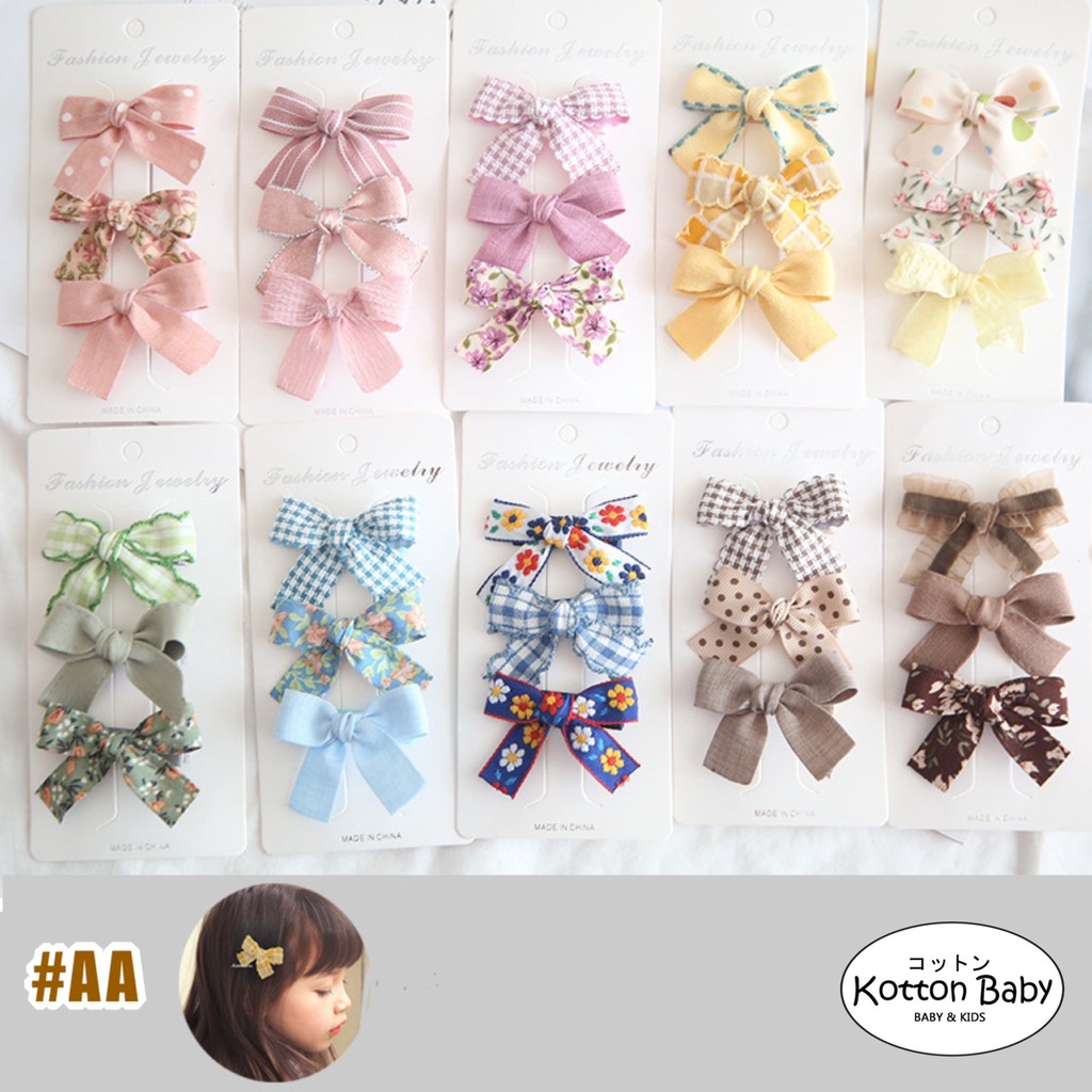 (isi 3pcs) Set Jepitan rambut | Pita Rambut | bayi anak bunga import perempuan aksesoris catalog ATSP AA