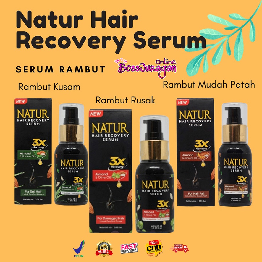 (BOSS) Natur Hair Recovery Serum Almond &amp; Olive Oil 60ml - Almond &amp; Ginseng Oil - Almond &amp; Aloe Vera 60ml