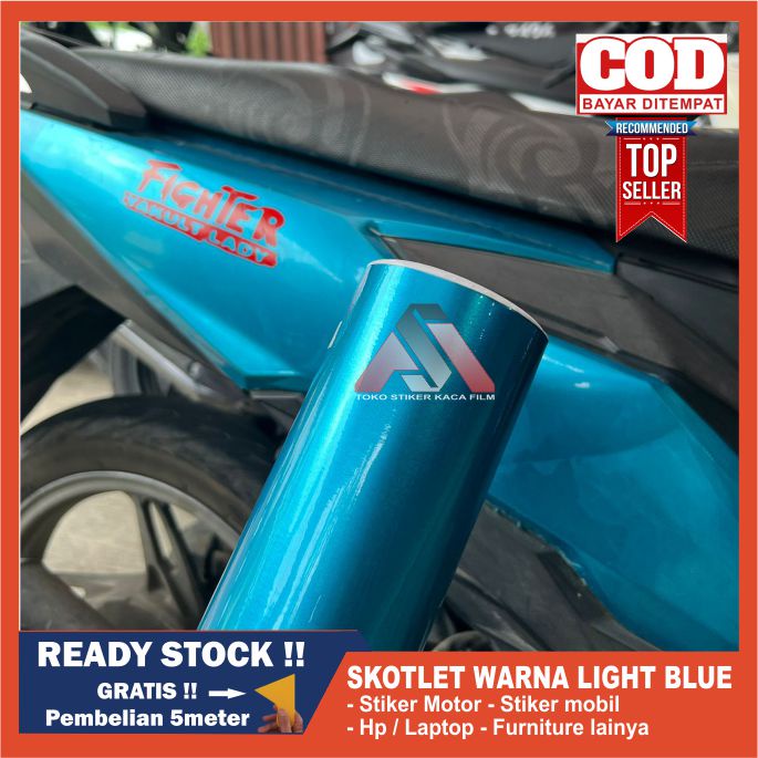Stiker Skotlet Motor Warna Biru Glossy Metalik Candy LIght Blue