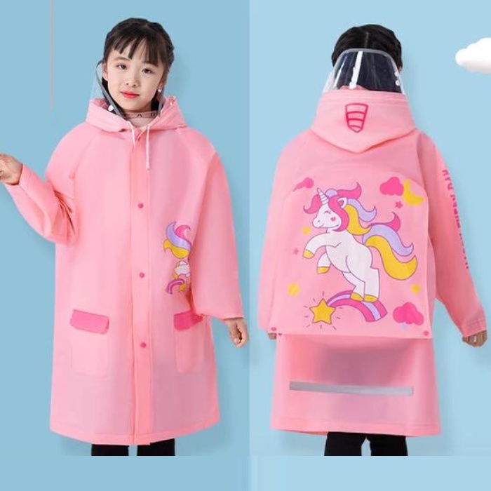 JAS HUJAN ANAK SEKOLAH CEWEK KOREA MANTEL PEREMPUAN RAINCOAT KIDS MOTIF PINK UNICORN USIA 3-12 TAHUN WD4