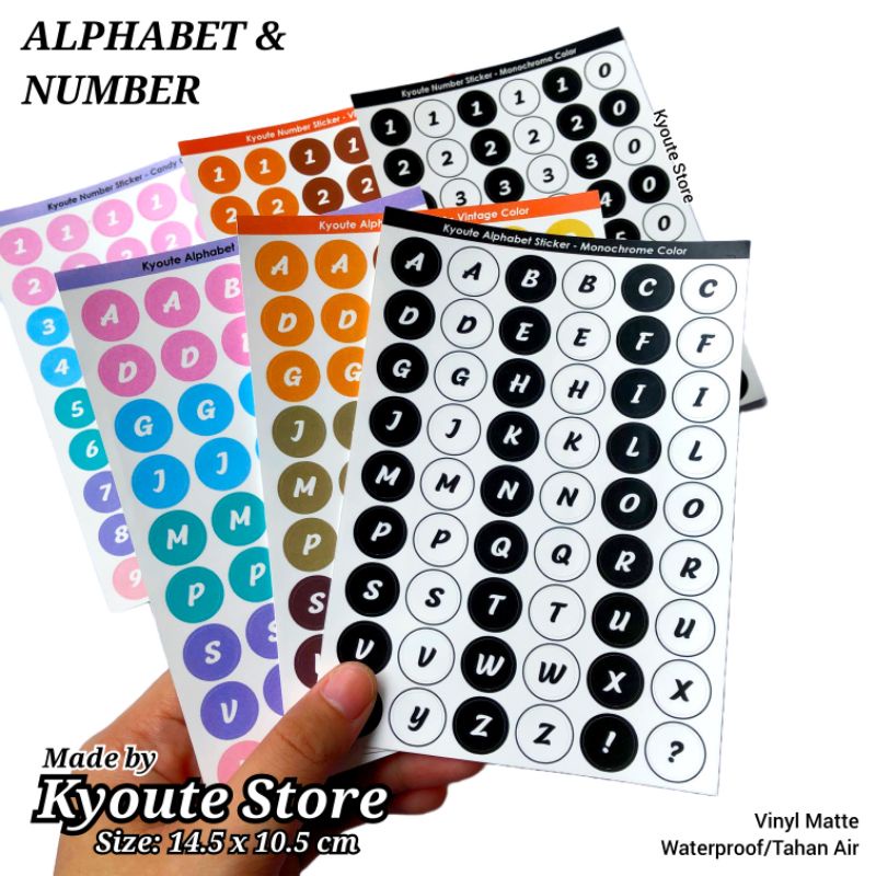 

Sticker Sheet Huruf Alfabet & Angka Alphabet Number Abjad Kyoute A6 Vinyl Matte Journal Diary Scrapbook Deco