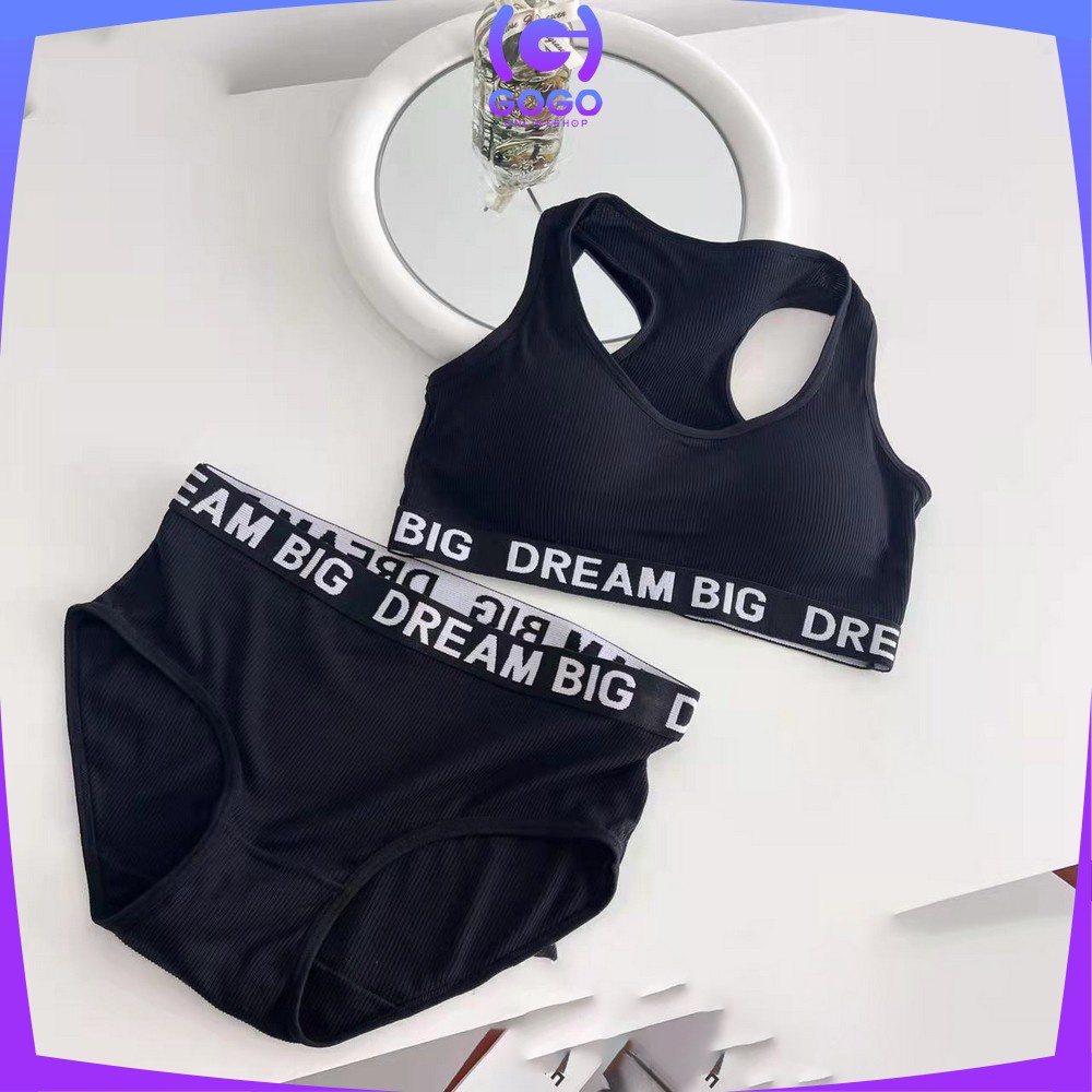 GOGO-P404 Bra Set Celana Dalam Wanita BH Sport Bra Push Up Gym Fitness Senam Zumba Joging Yoga / Pakaian Dalam Tanpa Kawat Pakaian Olahraga  One Set Fashion Korea Elastis Underwear