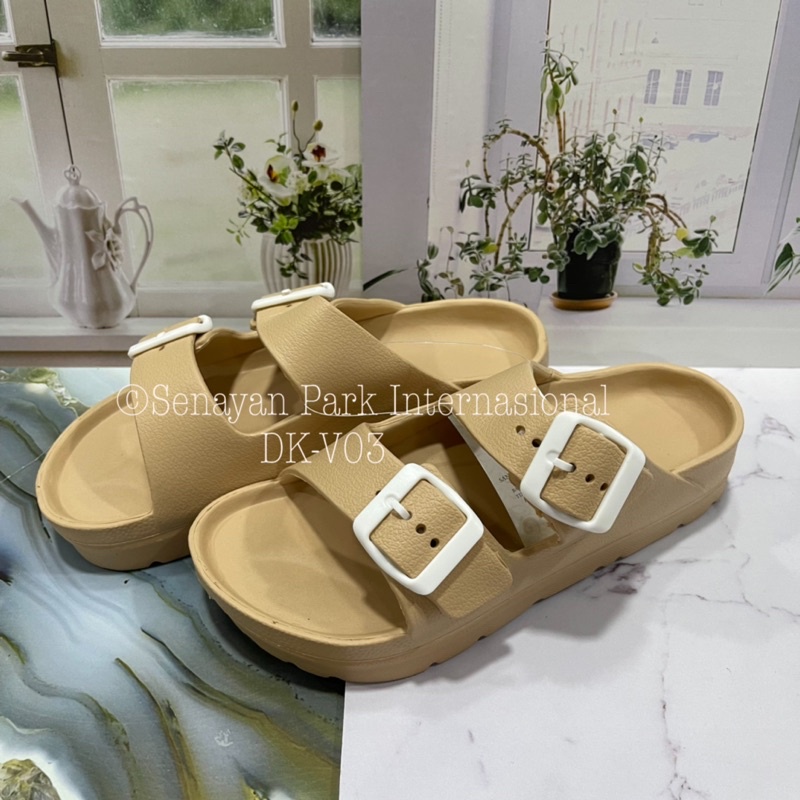 grosir roxy DK V03 Sandal Karet Wanita Slop Terbaru Gesper Sendal Karet Selop Ban Dua