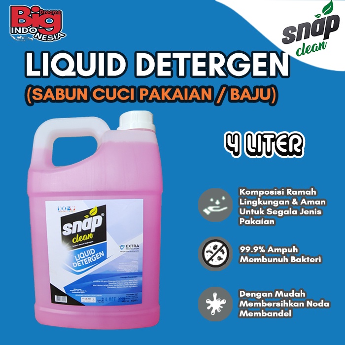 Sabun Cuci Baju Detergen Pakaian Laundry Deterjen Matic Cair Snap Clean 4 Liter