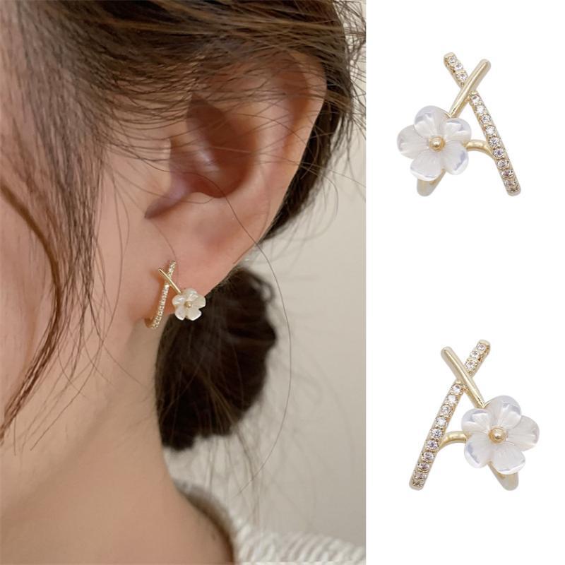 Flash diamond X letter flower earrings Aksesoris Telinga Korea Wanita