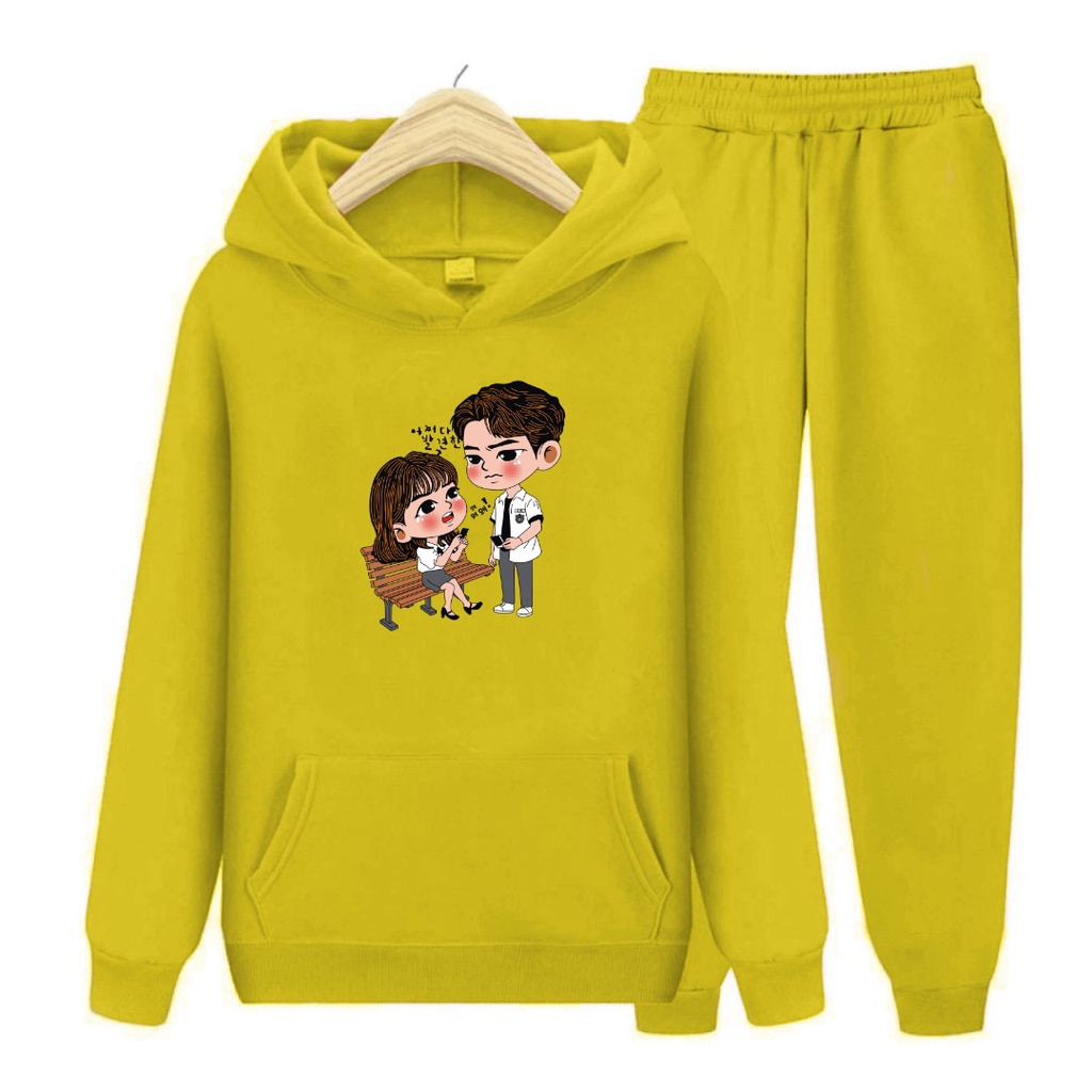 Setelan Anak Sweater Hoodie School Couple Size S,M,XL /Jaket hoodie topi anak/oneset