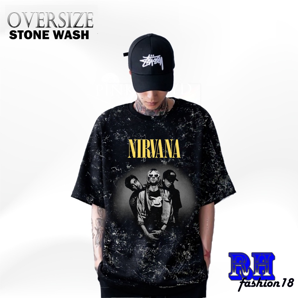 Nirvana In Utero Tour 1993 Vintage Oversized  Washing Tshirt Kaos Band Nirvana (stone wash)