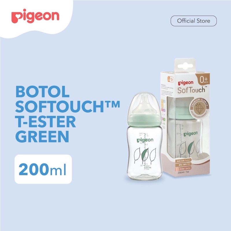 Pigeon Botol Susu Wide Neck Soft Touch T-Ester 200ml Baby Bottle P-Plus Nipple Light Green