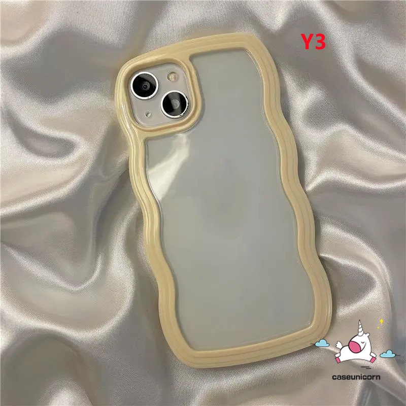 Casing Untuk Samsung A14 A04 A04s A12 A22 A50 A32 A21s A04E A23 A13 A50s A30s A51 A11 A31 M32 M22 F22 Bingkai Warna Permen Macaron Transparan Bening Lembut Mewah Simple Wavy Edge Case