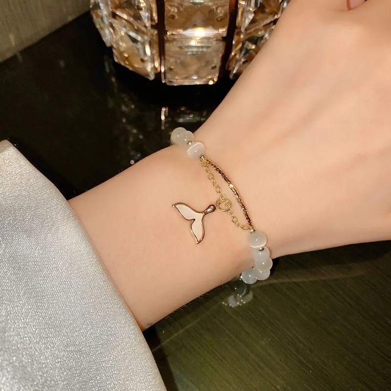 Ins Gelang Tangan Manik-Manik Batu Opal Natural Hetian Aksen Ekor Ikan Untuk Wanita ACKER