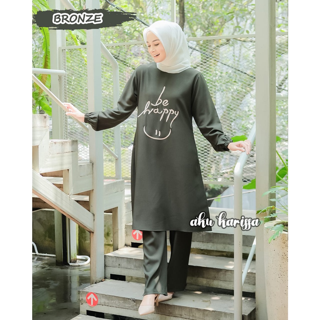 setelan celana tunik ayula aku karissa one set setcel Be happy oneset terbaru modis lucu murah muslim wanita kerja hangout ootd fashion