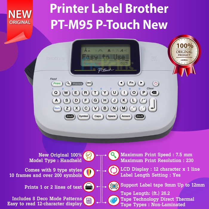 

Label Printer PT-M95 Handy Label Maker Seri M-Tape