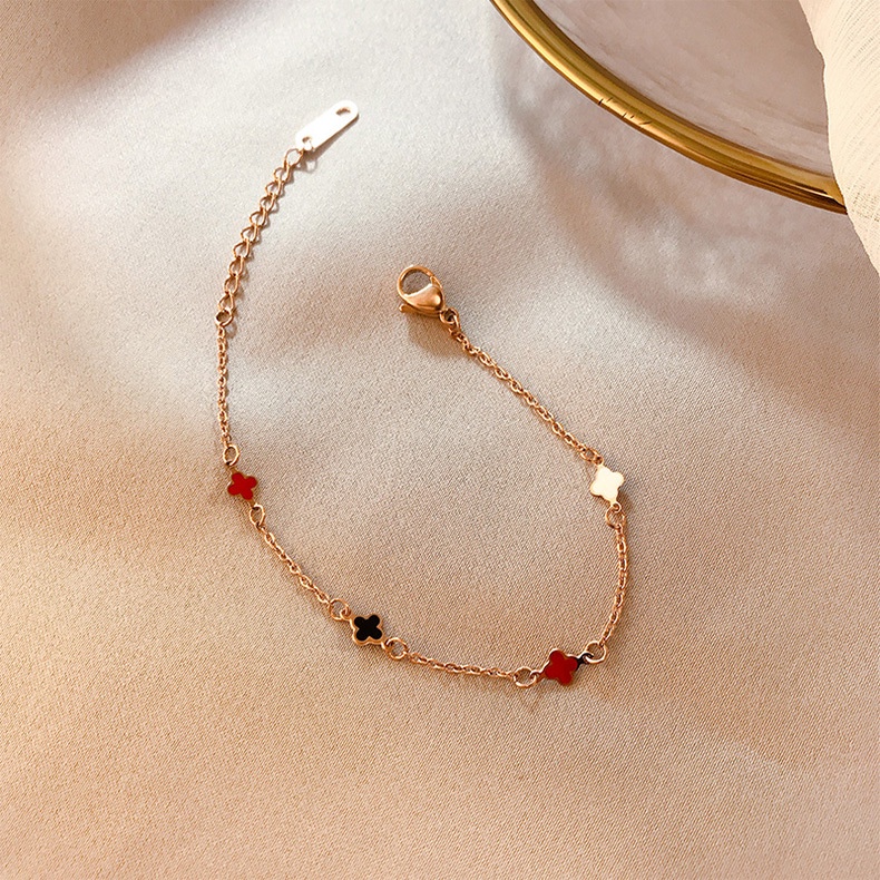 Gelang Bahan Titanium Steel Bentuk Clover Hati Gaya Korea