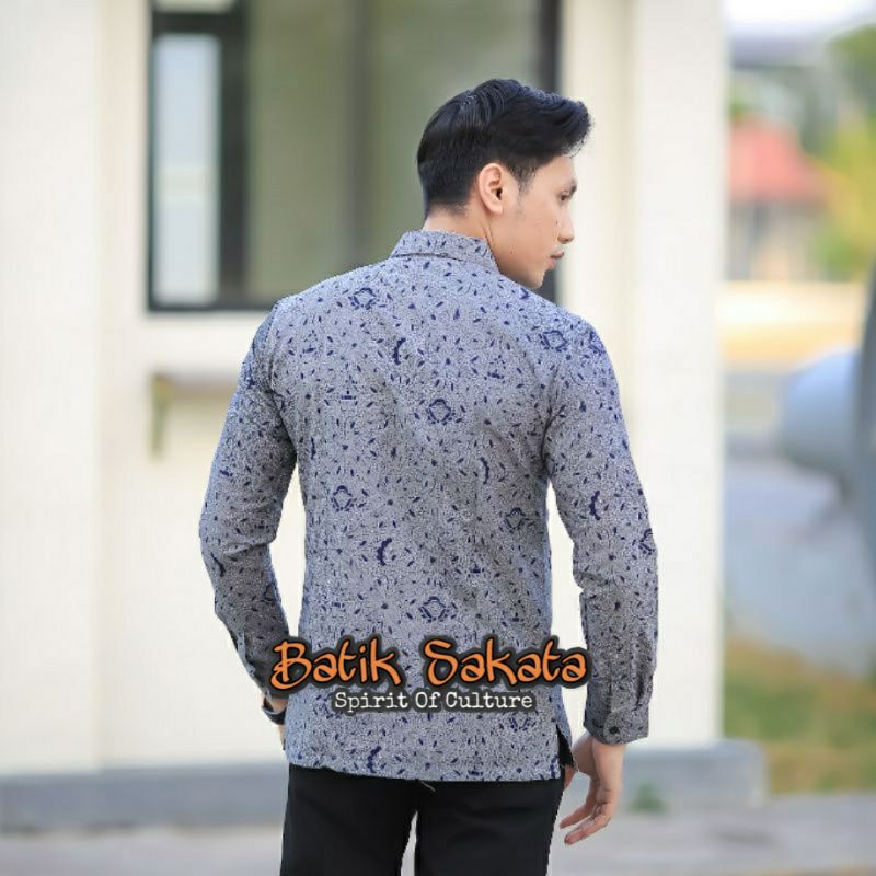 MUKTI LAWASAN Kemeja Batik Pria Slimfit Lengan Panjang Bahan Katun Halus Sragenan Lapis Furing