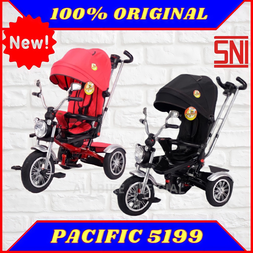 ORIGINAL Sepeda Roda Tiga 3 Tricycle Pacific Tc 5199 Stroller Anak Model Motor Kanopi Musik Lampu