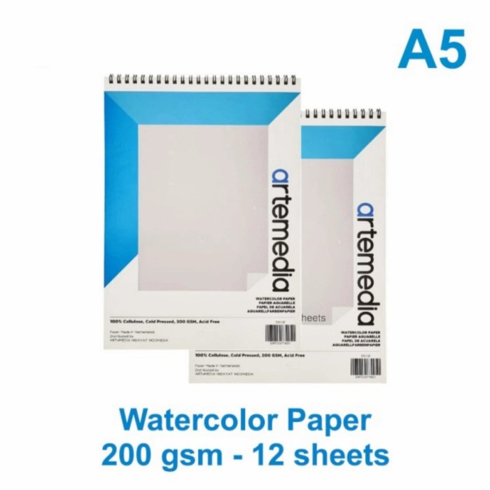 

Hemat Artemedia Watercolor Book A5 Wirebound 200Gsm 12Sheets Buku Gambar Murah