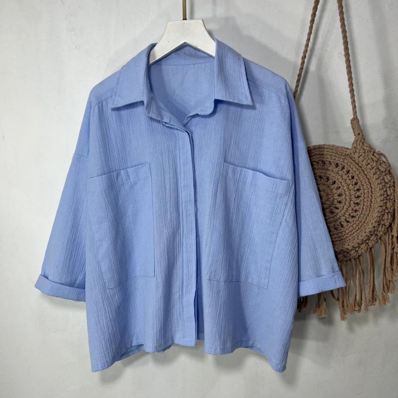 Kemeja Linen Wanita / Atasan Wanita Korean Style / Kemeja Kantong Terbaru