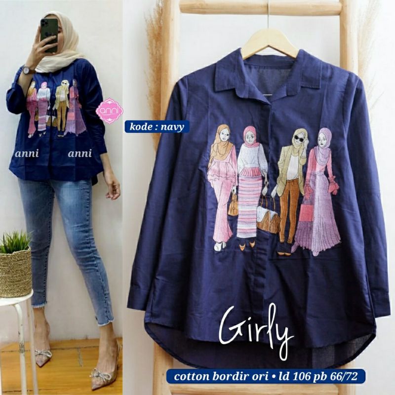 Girly Blouse BLOUSE/KEMEJA WANITA SUPER MODIS CANTIK MURAH FIT XL LD 106 BAHAN KATUN IMPORT MIX BORDIR TERMURAH OOTD