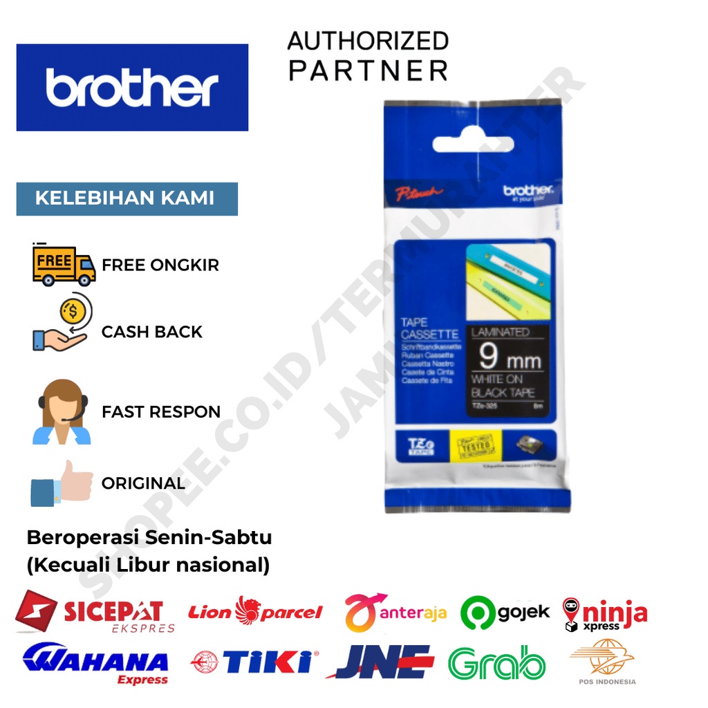 

Brother Ptouch Label Tape TZE-325 9mm White on Black TZE325 Resmi