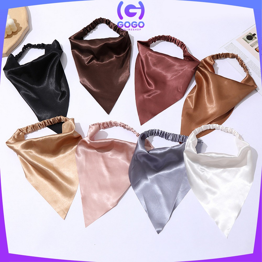 GOGO-C511 Bandana Segitiga Bahan Satin Korean Style / Headband Wanita Katun Motif Polos / Triangle Woman Scraf