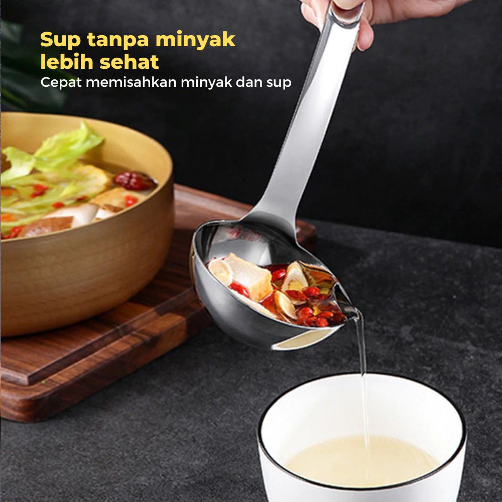 MARKETBIX Sendok Sup Centong Sayur Pemisah Minyak Bahan Stainless Gagang Panjang / Filter Oil Spoon Sup