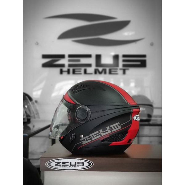 ZEUS ZS 610 MATT BLACK 0017 RED HALFFACE HELMET TOURING