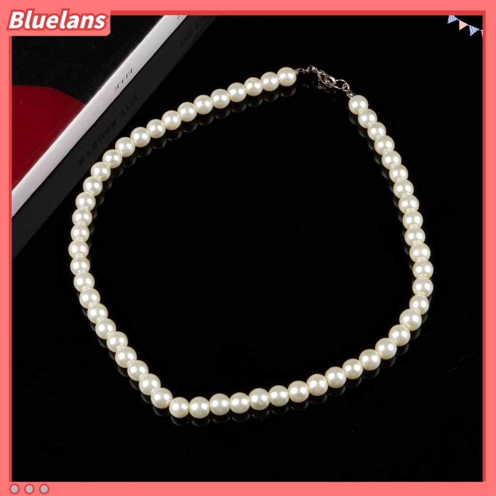 Bluelans Necklace 8mm Imitation Pearls Elegant Women Metal Lobster Clasp Necklace