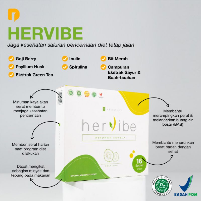 

Minuman Fiber Halal Sudah BPOM Herwell Hervibe Penurun Berat Badan Suplemen Tinggi Serat Pelancar BAB dan Pencernaan Menurunkan Kolesterol Minuman Detox Harian