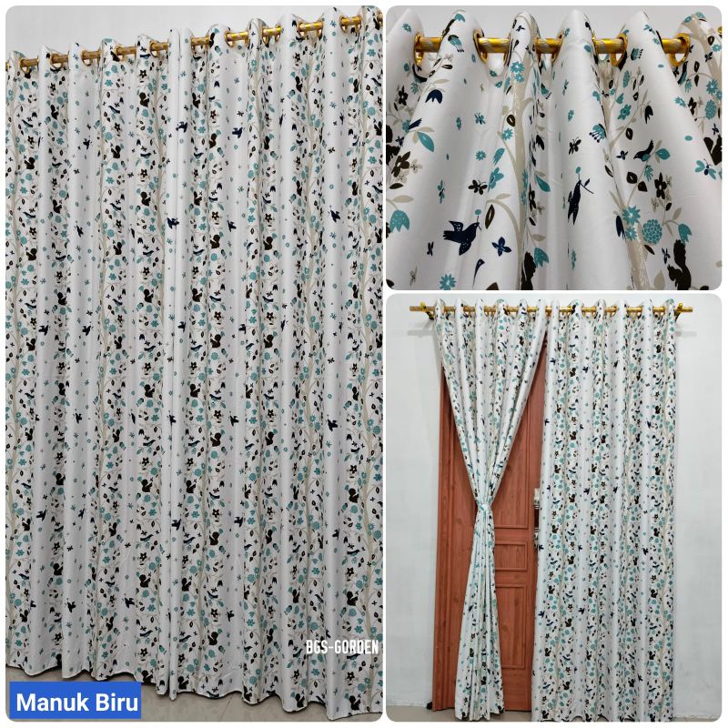 Gorden Smokring Motif Baru Manuk Biru / Gorden Pintu Jendela Ukuran Besar