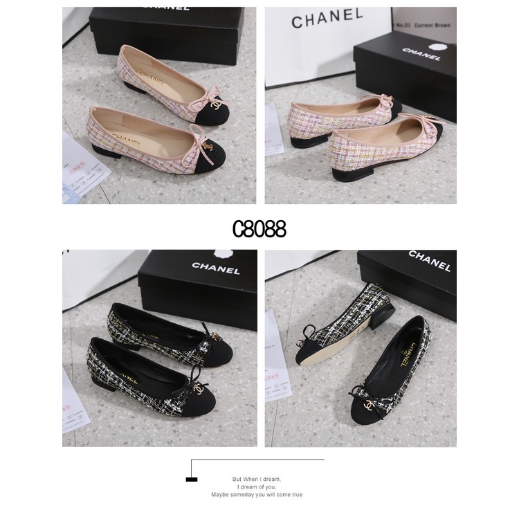 CH Tweed Velvet Cap Toe Ballerina Flats C8088