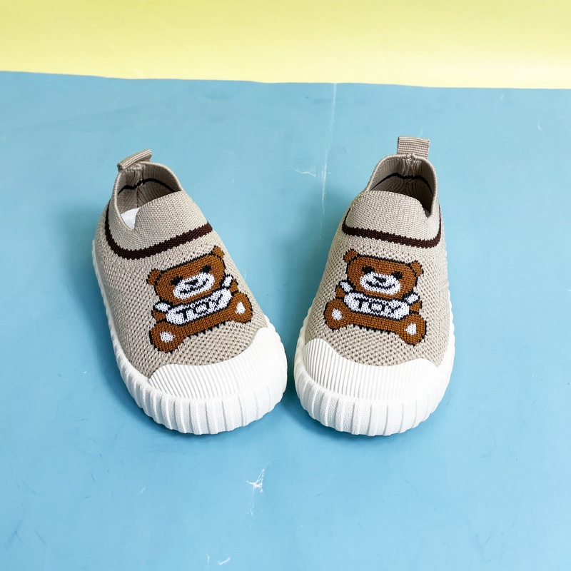 Sepatu anak-anak kecil 1-3 tahun kualitas baik anak-anak slip-on sepatu datar ringan lucu kartun hewan beruang sepatu