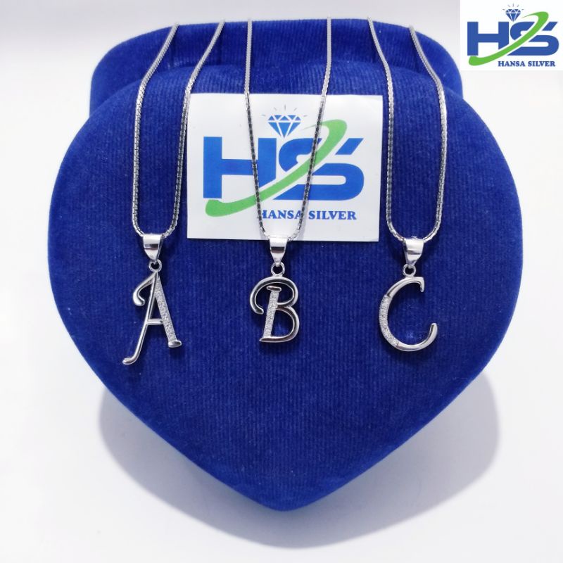 Kalung Perak Wanita Silver Asli 925 Lapis Emas Putih Italy Santa Liontin Huruf Alfabet - Kalung Wanita Anti Karat