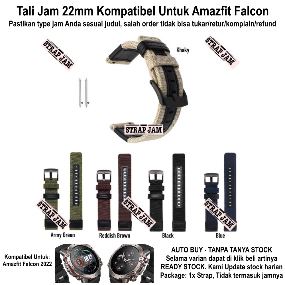 Woven Strap Amazfit Falcon 2022 - Tali Jam Tangan Pria 22mm Nilon Tebal Buckle Hitam