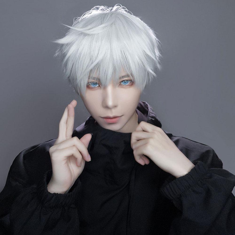 R-flower Cosplay Wig Satoru Gojo Lapis Jujutsu Tahan Panas Rambut Sintetis Abu-Abu