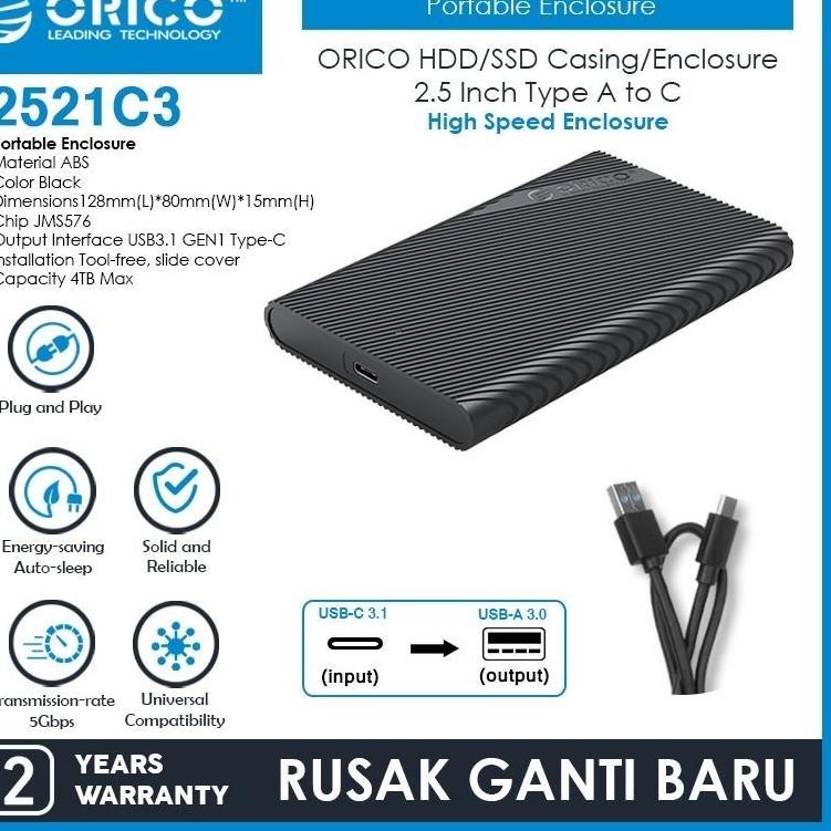 Import Terlaris ORICO SSD / HDD ENCLOSURE 2.5" USB type A to C CASING EXTERNAL 2521C3 buruan