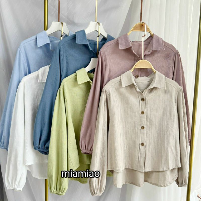 Blouse crinkle linen | Aisa blouse crinkle premium - Kemeja Blouse wanita