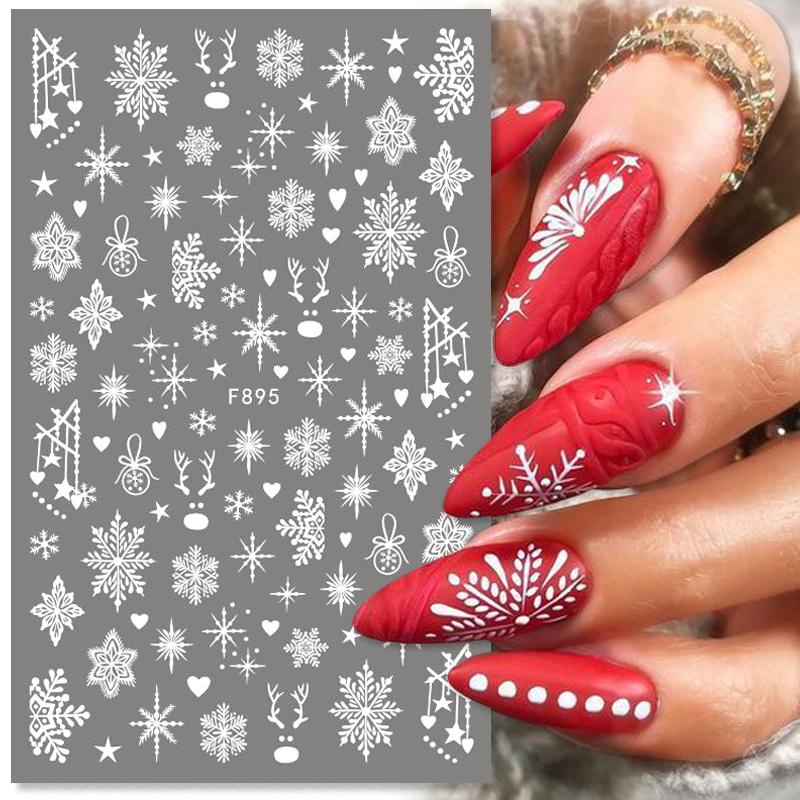 Stiker Kuku 3D Glitter Snowflakes Santa Claus Rusa Pohon Natal Untuk Dekorasi Manicure