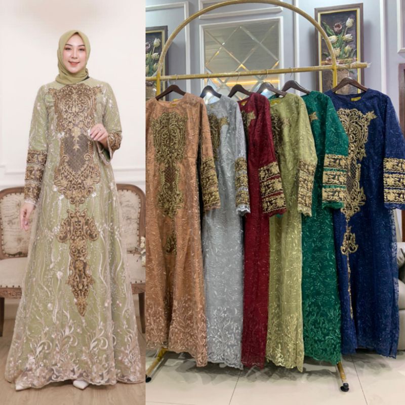 GAMIS PUTRIE DELINA // BAHAN TILLE BORDOR PREMIUM FULL // FURING BAHAN SATIN VELVET // ORIGINAL By Pelangi Jaya