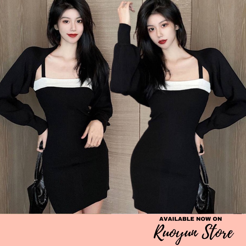 RYX - Chic Shade Set Korean Chic Style Cardi &amp; MiniDress Wanita Fashion Casual / Jalan-Jalan - Ori Import